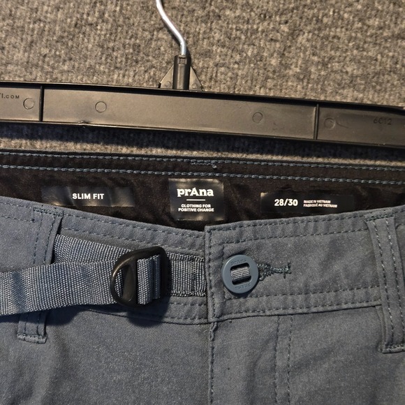 Prana Stretch Zion Pants Mens 28x30 (L29) Outdoor Slim Fit Belted Hiking Blue - Picture 5 of 14